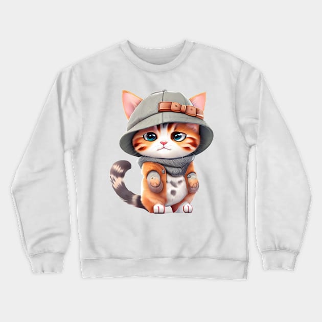 Cute Cartoon Cat wearing a Hat Crewneck Sweatshirt by The Print Palace